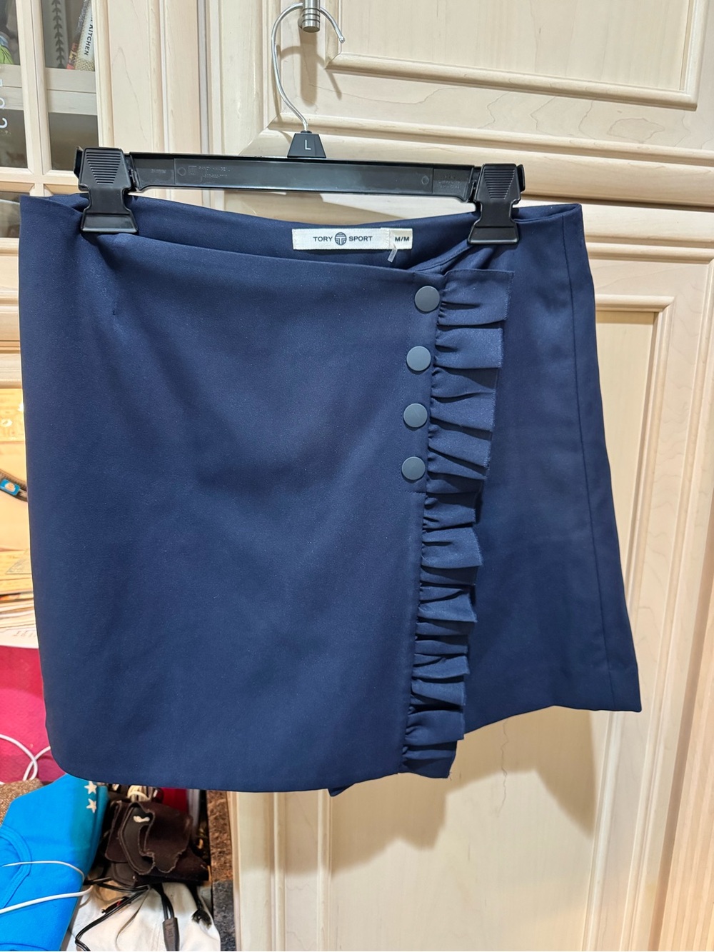 Tory Sport Navy Mini Skirt with Ruffle Placket